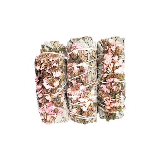 White Sage & Pink Sinuata 4" Smudge